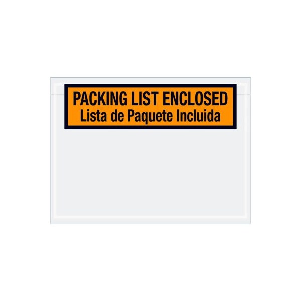 Bilingual Envelopes, "Packing List Enclosed" Print, 7-1/2"L x 5-1/2"W, Orange, 1000/Pack