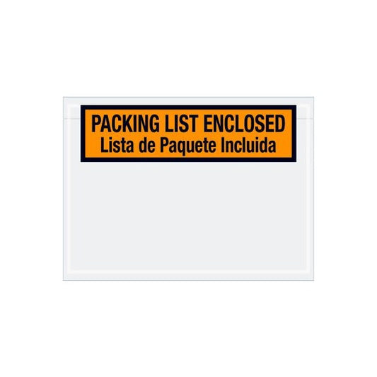 Bilingual Envelopes, "Packing List Enclosed" Print, 7-1/2"L x 5-1/2"W, Orange, 1000/Pack