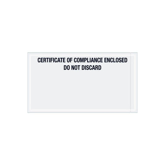 Panel Face Envelopes, "Certificate Of Compliance Enclosed" Print, 11"L x 6"W, Black, 1000/Pack