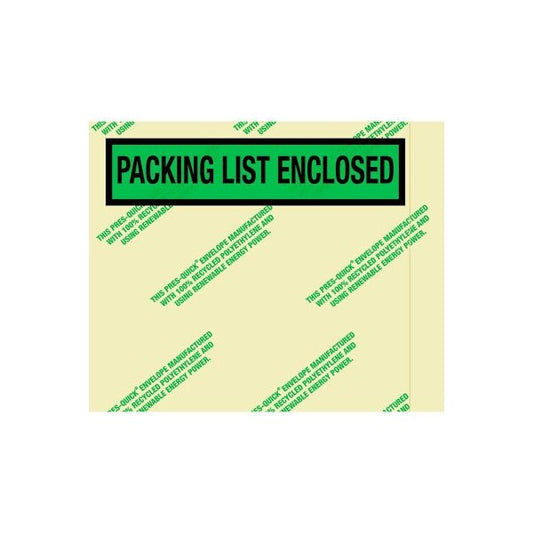 Panel Face Envelopes, "Packing List Enclosed" Print, 5-1/2"L x 4-1/2"W, Green, 1000/Pack