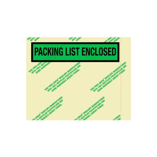 Panel Face Envelopes, "Packing List Enclosed" Print, 5-1/2"L x 7"W, Green, 1000/Pack