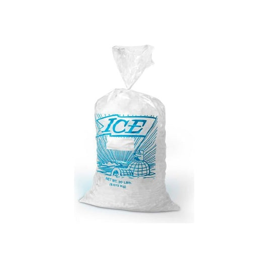 Printed Metallocene Ice Bags W/ Drawstring, 11-1/2"W x 18"L, Clear, 1.2 Mil, 500/Pack