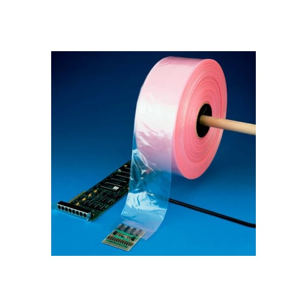 Anti Static Poly Tubing, 4"W x 500'L, 6 Mil, Pink, 1 Roll