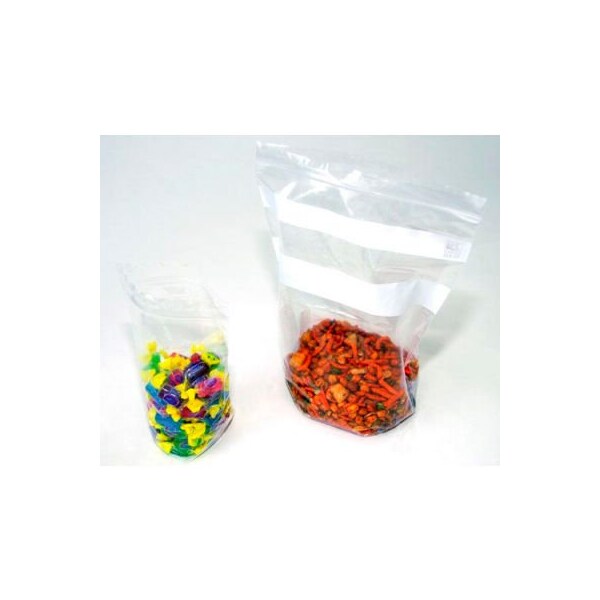 Reclosable Stand Up Pouches W/ Write On Strip, 1 Qt., 7"W x 8"L, 1.75 Mil, Clear, 500/Pack