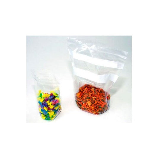 Reclosable Stand Up Pouches W/ Write On Strip, 1 Qt., 7"W x 8"L, 1.75 Mil, Clear, 500/Pack