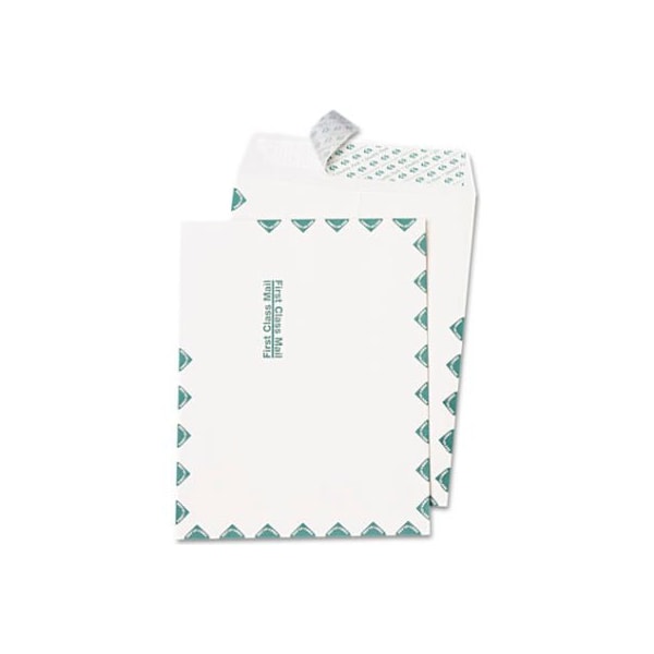 Quality Park Redi-Strip Catalog Envelopes, "First Class" Print, 10"W x 13"H, White, 100/Pack