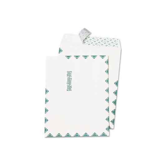 Quality Park Redi-Strip Catalog Envelopes, "First Class" Print, 10"W x 13"H, White, 100/Pack