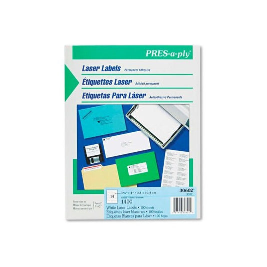 Avery® Pres-A-Ply Laser Address Labels, 1-1/3 x 4, White, 1400/Box