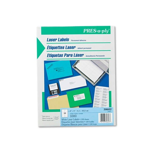 Avery¬Æ Pres-A-Ply Laser Address Labels, 2 x 4, White, 1000/Box