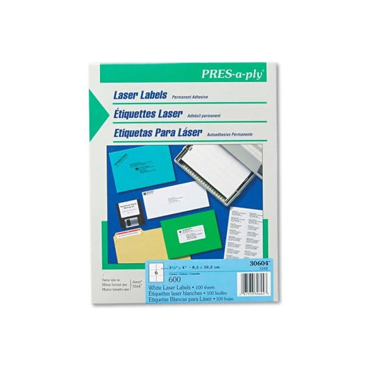 Avery® Pres-A-Ply Laser Address Labels, 3-1/3 x 4, White, 600/Box