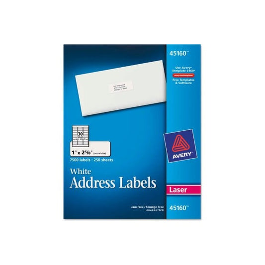 Avery® Address Labels, 1 x 2-5/8, White, 7500/Box