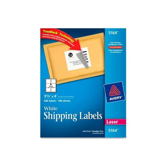 Shipping Labels with TrueBlock Technology, 3-1/3 x 4, White, 600 Labels
