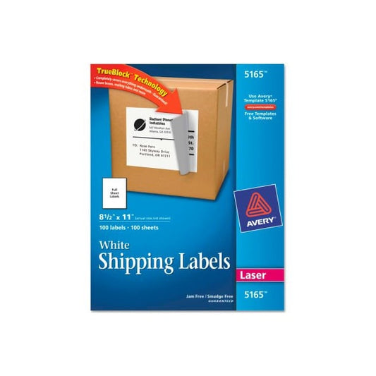 Avery® White Shipping Labels With TrueBlock Technology, 8-1/2" x 11"