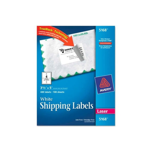 Avery® Shipping Labels with TrueBlock Technology, 3-1/2 x 5, White, 400/Box