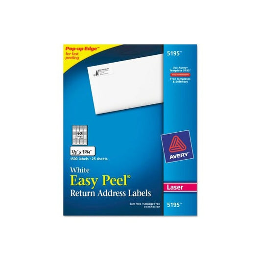 Avery® Easy Peel Laser Address Labels, 2/3 x 1-3/4, White, 1500/Pack