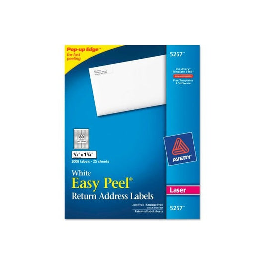 Avery® Easy Peel Laser Address Labels, 1/2 x 1-3/4, White, 2000/Pack