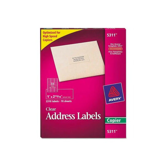 Avery® Self-Adhesive Mailing Labels for Copiers, 1 x 2-13/16, Clear, 2310/Pack