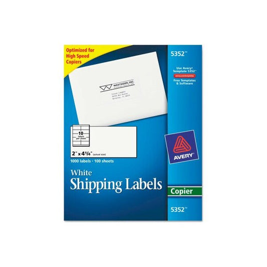 Avery® Self-Adhesive Shipping Labels for Copiers, 2 x 4-1/4, White, 1000/Box