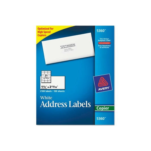 Avery® Self-Adhesive Address Labels for Copiers, 1-1/2 x 2-13/16, White, 2100/Box