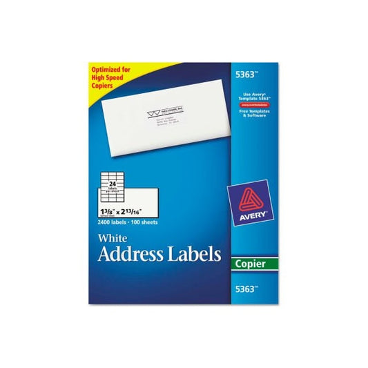 Avery® Self-Adhesive Address Labels for Copiers, 1-3/8 x 2-13/16, White, 2400/Box