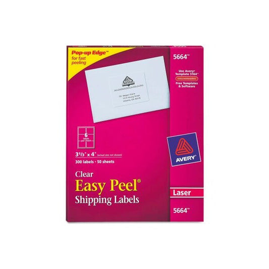Avery¬Æ Easy Peel Laser Mailing Labels, 3-1/3 x 4, Clear, 300/Box