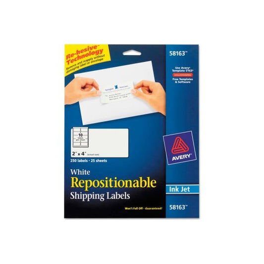 Avery® Repositionable Shipping Labels for Laser Printers, 2 x 4, White, 250/Box