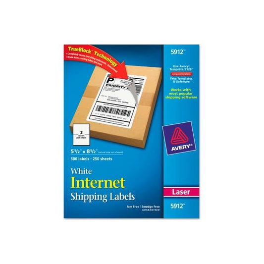 Avery® Shipping Labels with TrueBlock Technology, 5-1/2 x 8-1/2, White, 500/Box