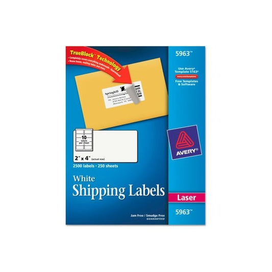Avery® Shipping Labels with TrueBlock Technology, 2 x 4, White, 2500/Box