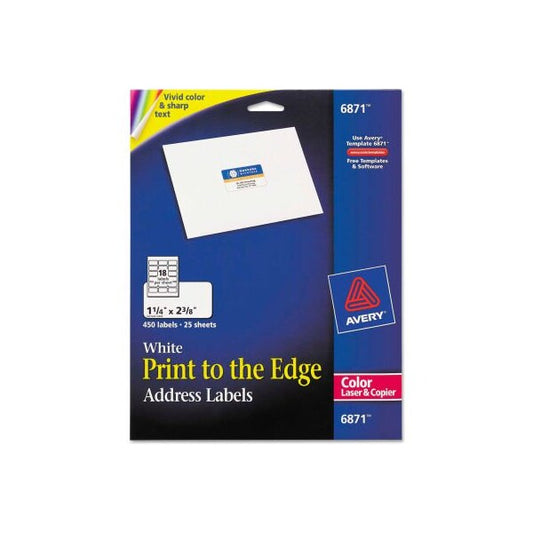 Avery® Address Labels for Color Laser & Copier, 1-1/4 x 2-3/8, Matte White, 450/Pack