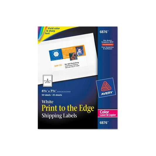 Avery® Shipping Labels for Color Laser & Copier, 4-3/4 x 7-3/4, Matte White, 50/Pack