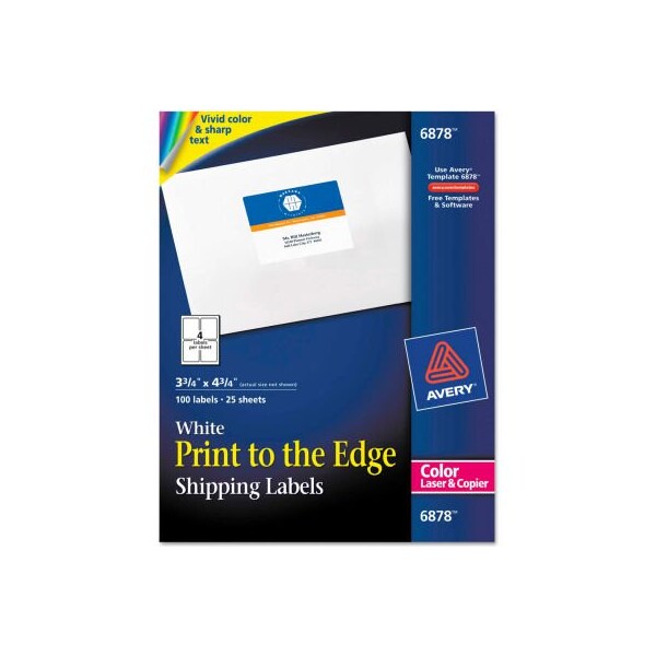 Avery® Shipping Labels for Color Laser & Copier, 3-3/4 x 4-3/4, Matte White, 100/Pack