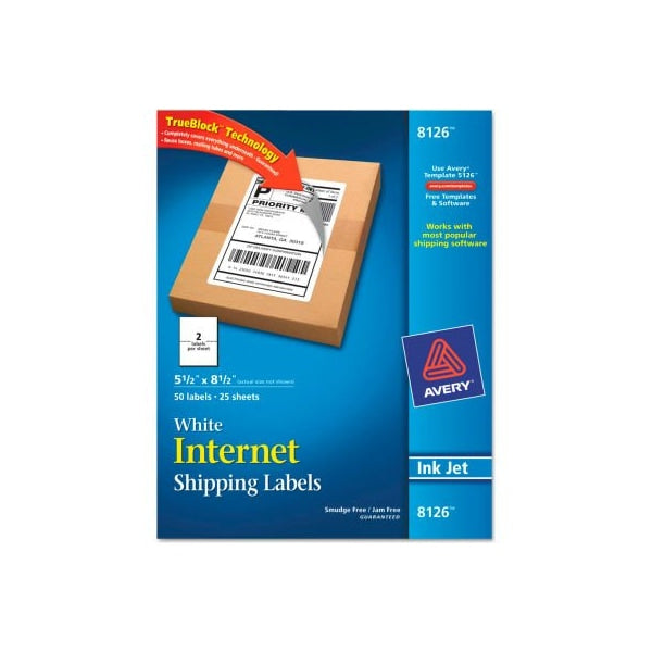 Avery® Shipping Labels with TrueBlock Technology, 5-1/2 x 8-1/2, White, 50/Pack