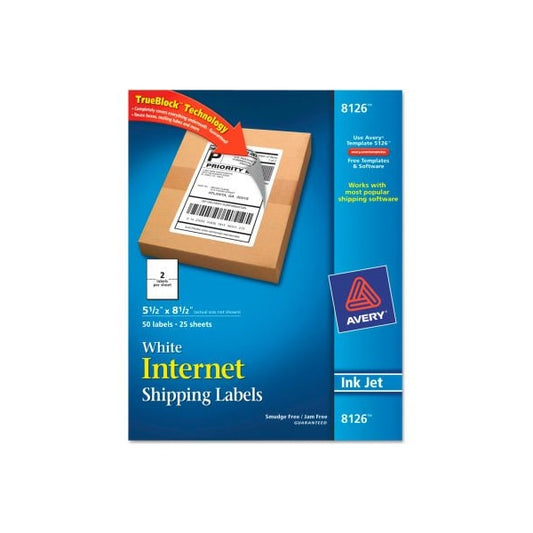 Avery® Shipping Labels with TrueBlock Technology, 5-1/2 x 8-1/2, White, 50/Pack