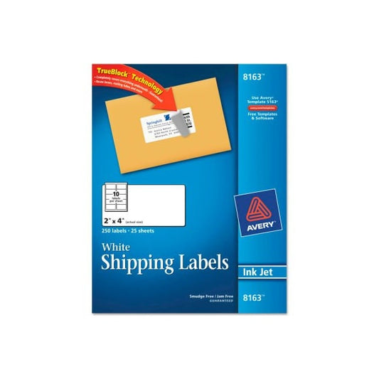 Avery® Shipping Labels with TrueBlock Technology, 2 x 4, White, Ink Jet, 250/Pack