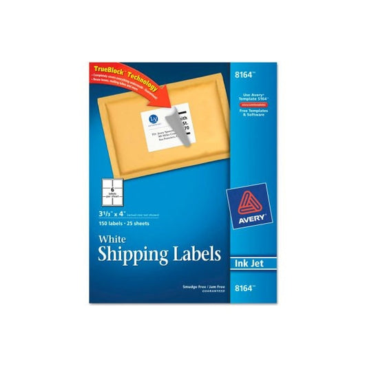Avery® Shipping Labels with TrueBlock Technology, 3-1/3 x 4, White, Ink Jet, 150/Pack
