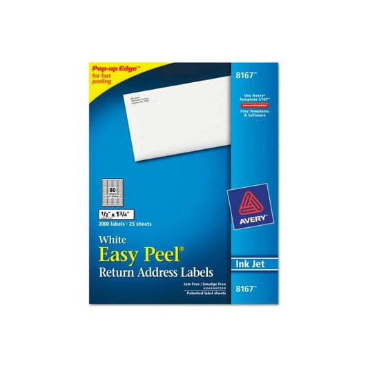 Avery® Easy Peel Inkjet Return Address Labels, 1/2 x 1-3/4, WE, 2000/Pack