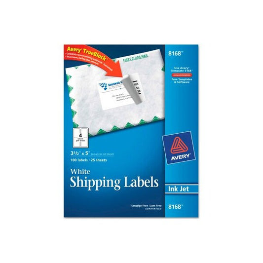 Avery® Shipping Labels with TrueBlock Technology, 3-1/2 x 5, White, 100/Pack