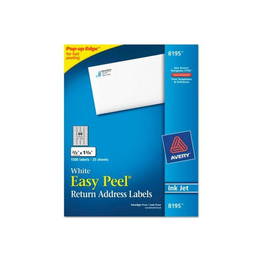Avery® Easy Peel Inkjet Return Address Labels, 2/3 x 1-3/4, White, 1500/Pack