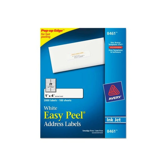 Avery® Easy Peel Inkjet Address Labels, 1 x 4, White, 2000/Box