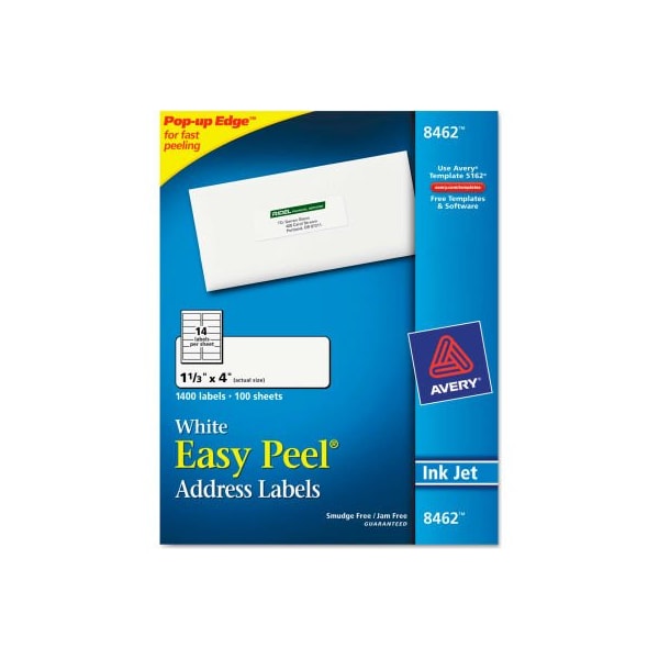 Avery® Easy Peel Inkjet Address Labels, 1-1/3 x 4, White, 1400/Box