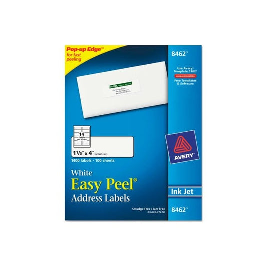 Avery® Easy Peel Inkjet Address Labels, 1-1/3 x 4, White, 1400/Box