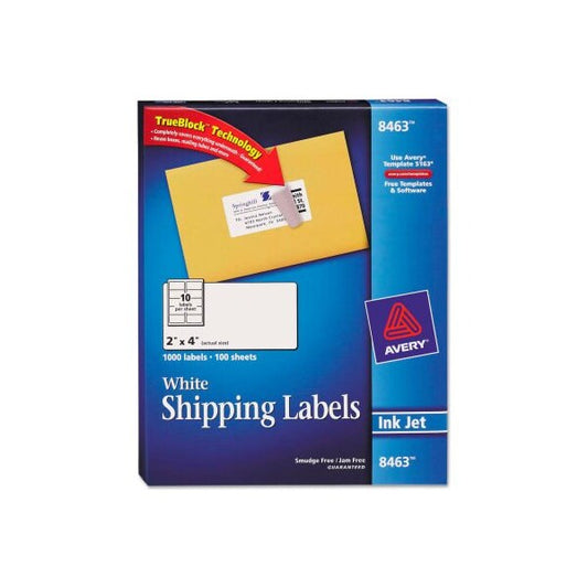 Avery® Shipping Labels with TrueBlock Technology, 2 x 4, White, 1000/Box
