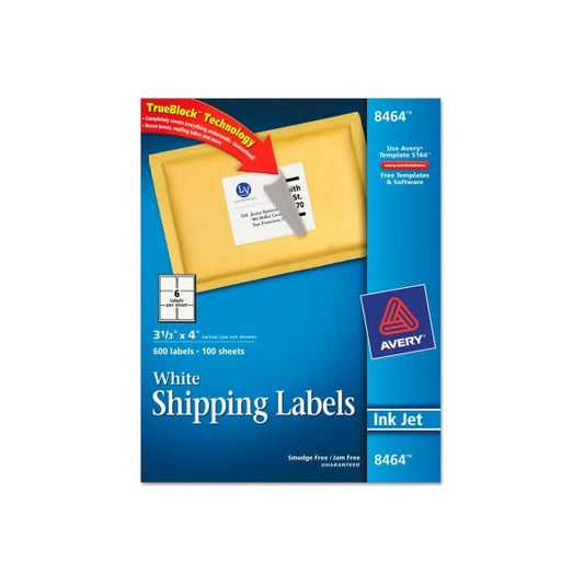 Avery® Shipping Labels with TrueBlock Technology, 3-1/3 x 4, White, 600/Box