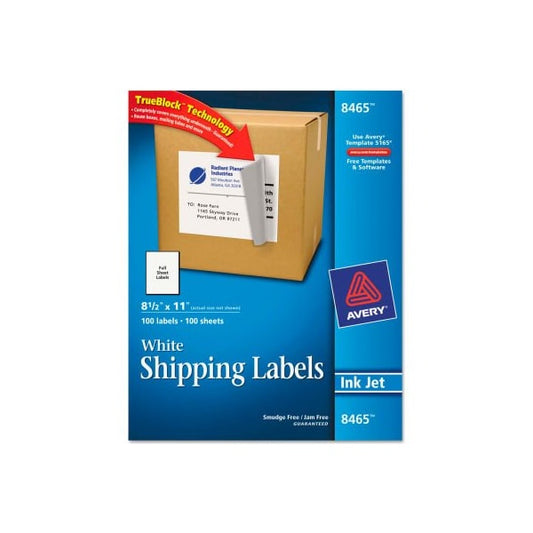 Avery® Shipping Labels With TrueBlock Technology, 8-1/2"W x 11"H, 100 Labels/Box