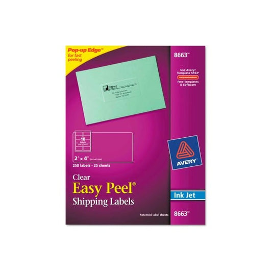 Avery® Easy Peel Inkjet Mailing Labels, 2 x 4, Clear, 250/Pack