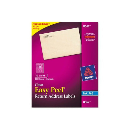 Avery® Easy Peel Inkjet Mailing Labels, 1/2 x 1-3/4, Clear, 2000/Pack