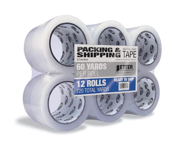 Clear Packing Tape, Industrial Grade, 2.7 mils, 1.88in. x 60 Yards/Roll, 720 Total Yards, 12PK