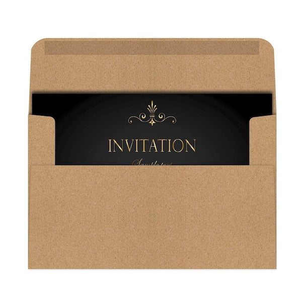 Kraft Invitation Envelopes, A4 Size, Strong Bond Paper, Square Flap W/Peel & Stick Closure, 100PK