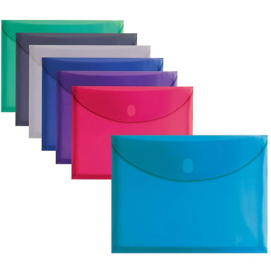 Plastic Reusable Envelopes, Letter Size, Side Loading, Assorted Colors, 24PK