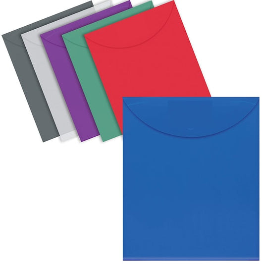 Plastic Reusable Envelopes, Letter Size, Top Loading, Assorted Colors, 24PK